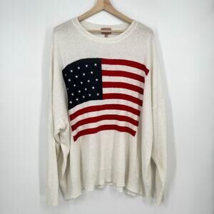 Show Me Your Mumu Woodsy American Flag Sweater Women Plus Size 3X White Red Blue